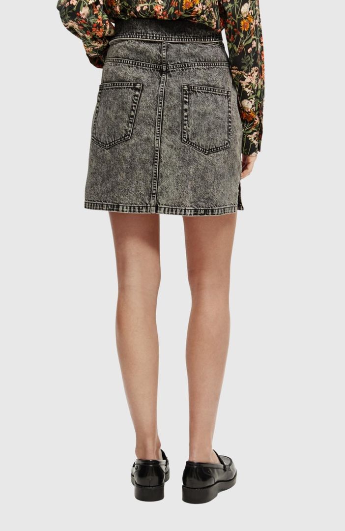 SCOTCH & SODA - Seasonal fold over black denim skirt with wash effects