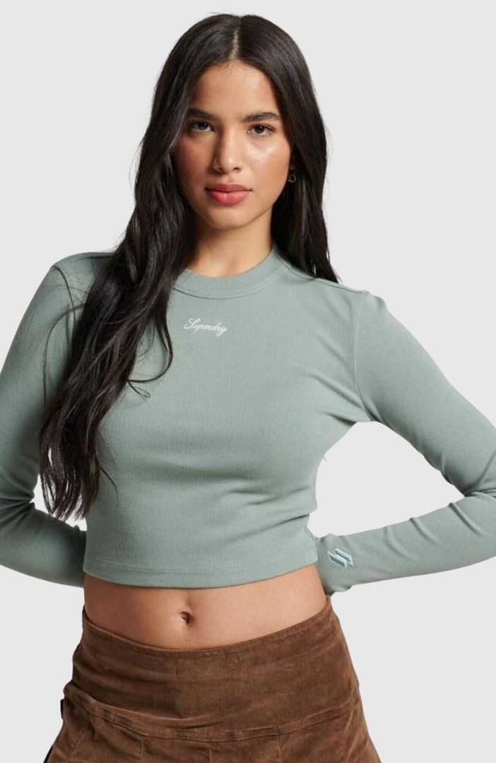 SUPERDRY - Rib Long Sleeve Emb Fitted Top